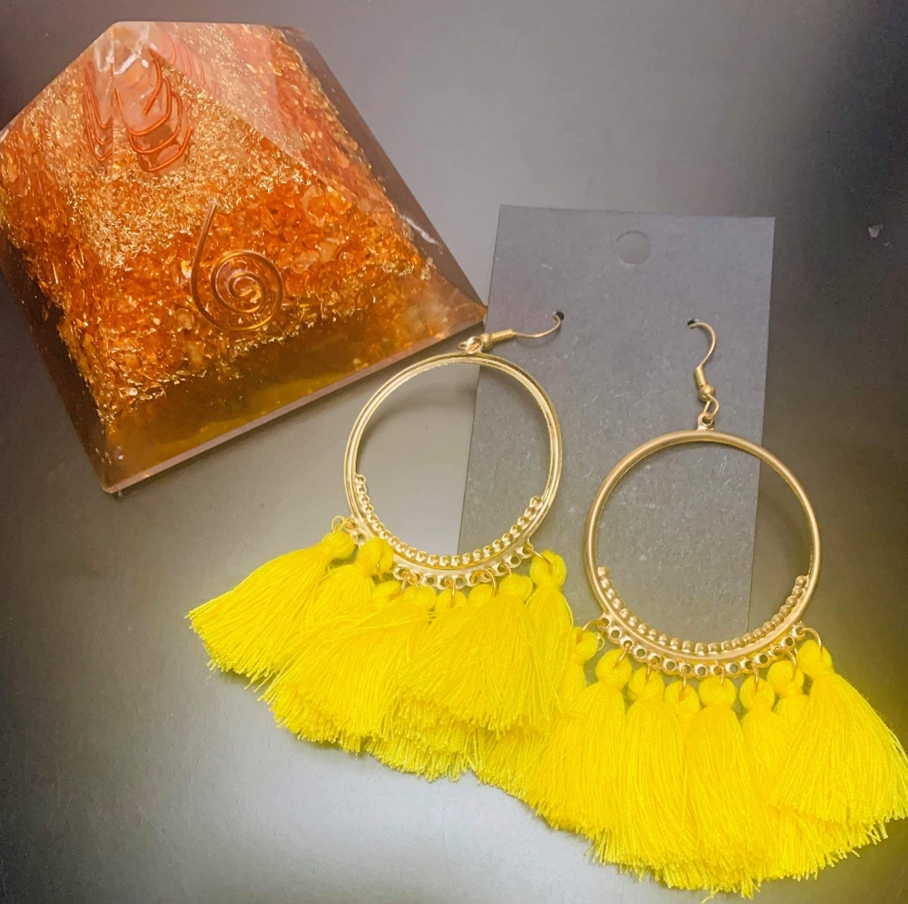 Free New boho yellow/gold tone tassel earrings